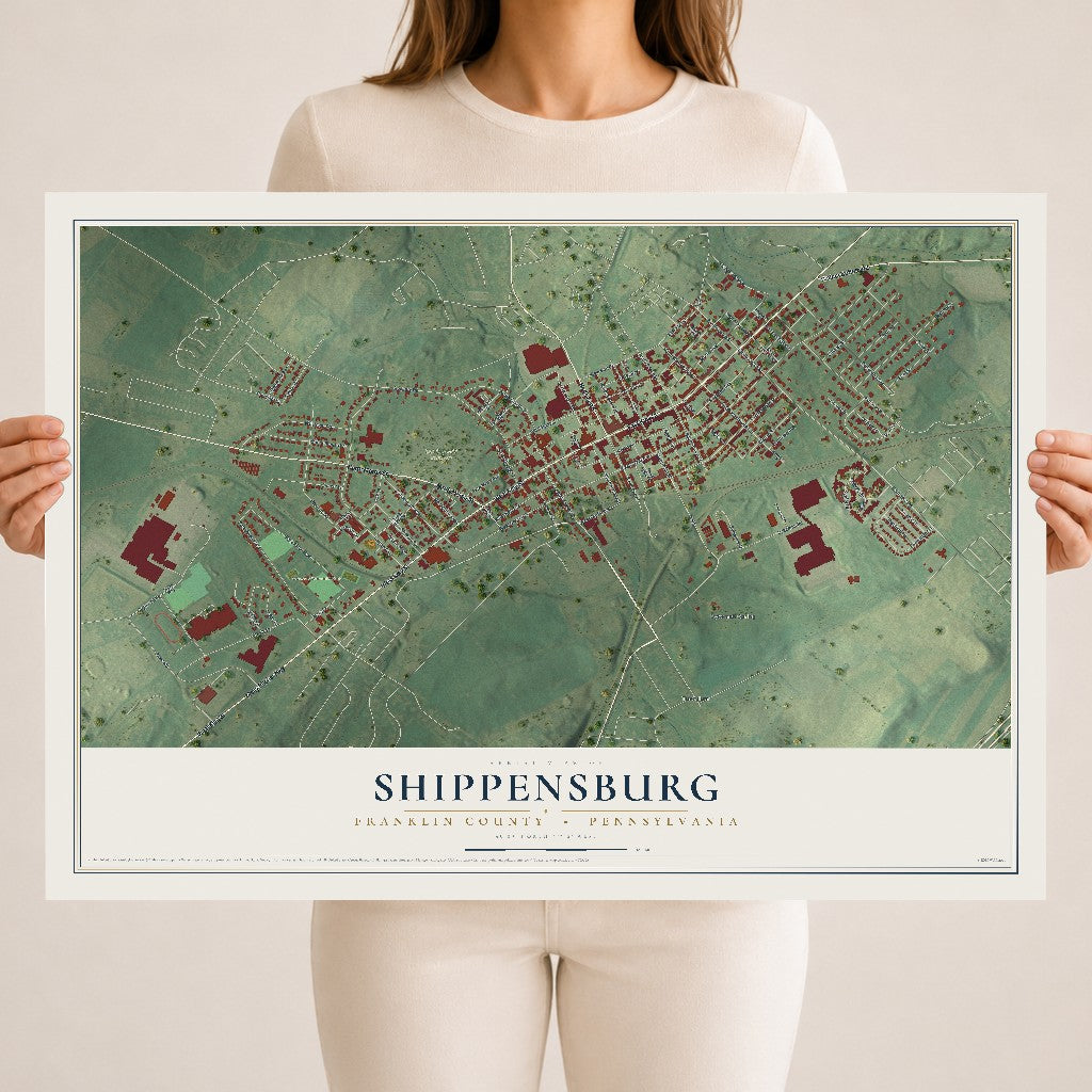 Map of Shippensburg, Franklin County, Pennsylvania, 18 x 24 inch unframed archival matte print