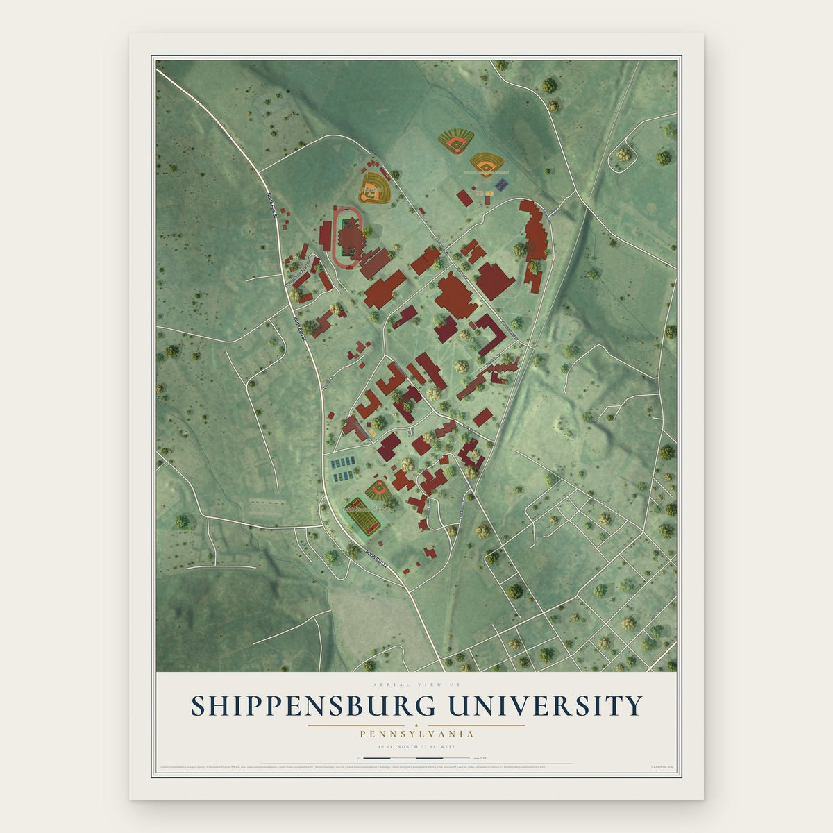 Shippensburg University, Pennsylvania map print, the full design