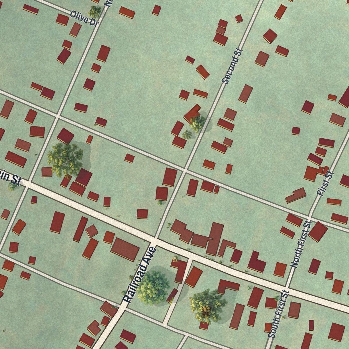 Close-up of the map of Shippenville, Pennsylvania print showing street and building detail