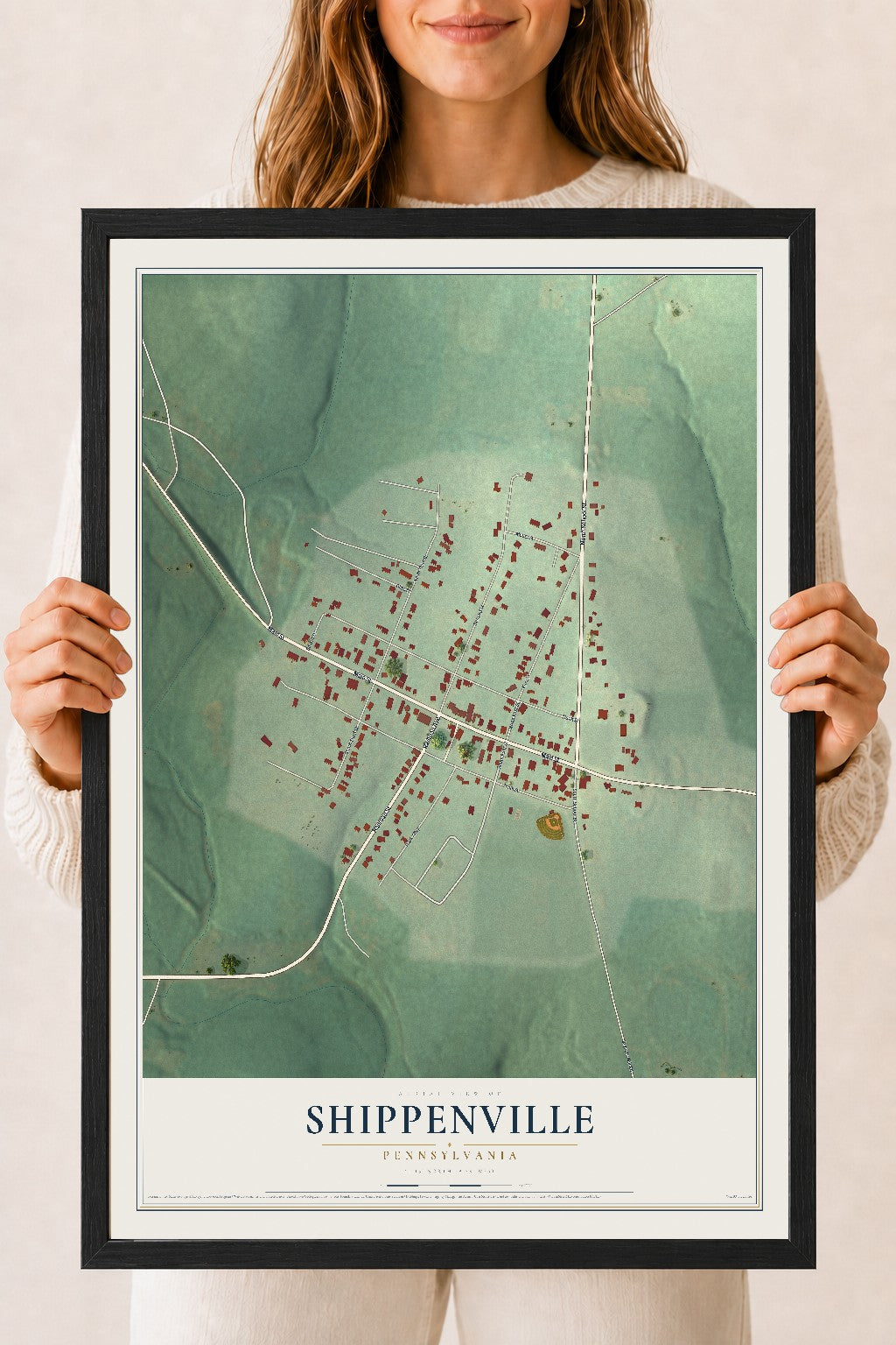 Map of Shippenville, Pennsylvania, 18 x 24 inch print in a black wood frame