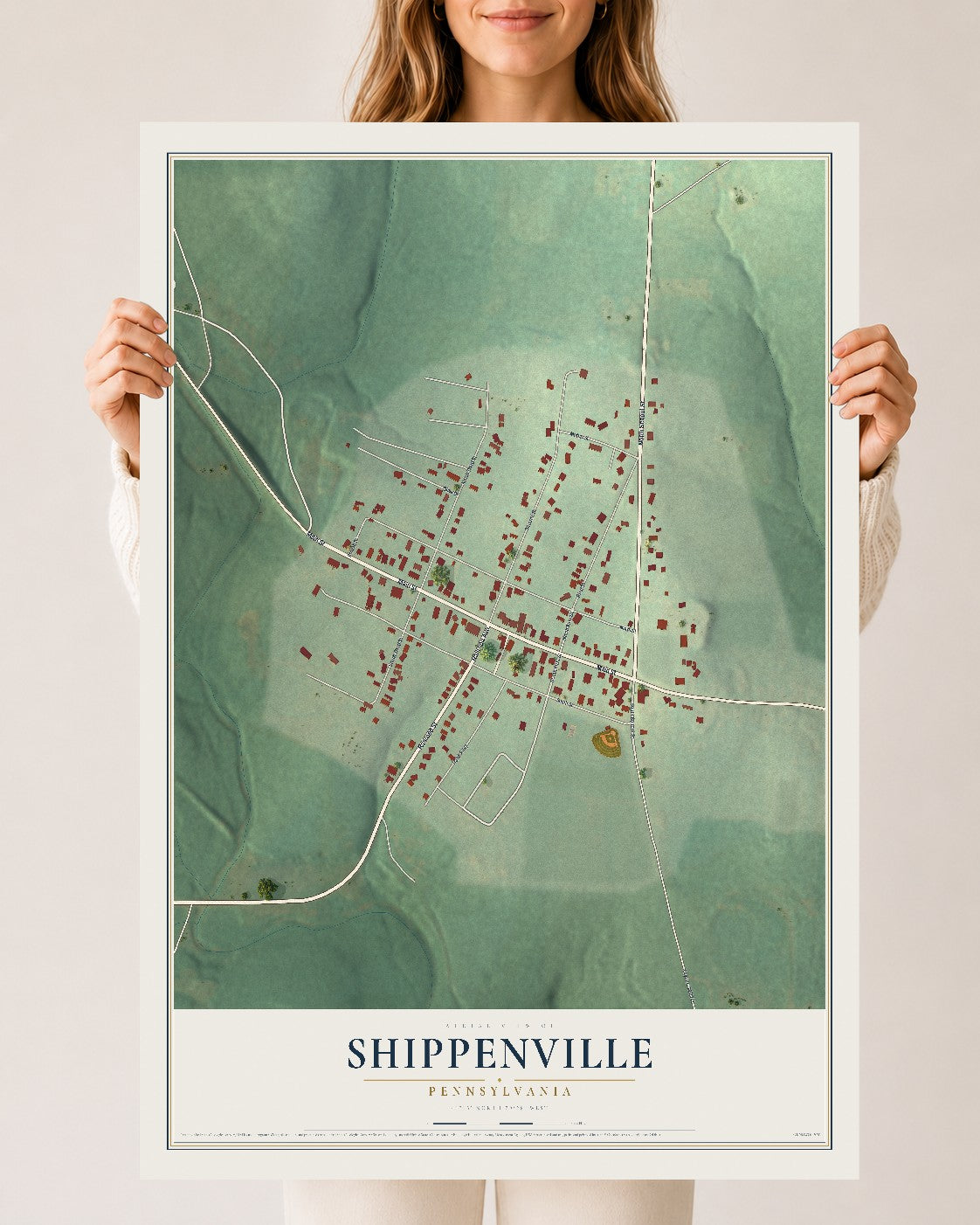 Map of Shippenville, Pennsylvania, 24 x 36 inch unframed archival matte print