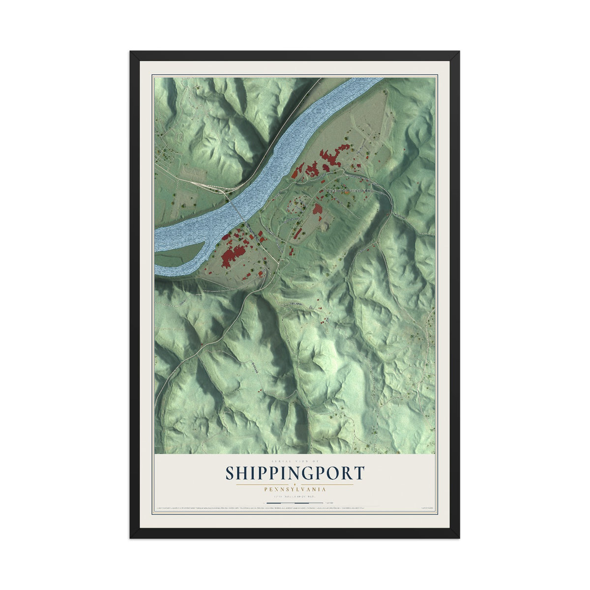 Map of Shippingport, Pennsylvania, 12 x 18 inch print in a black wood frame