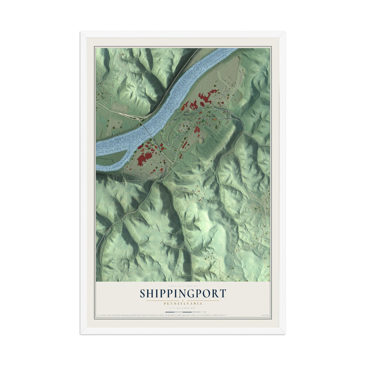 Map of Shippingport, Pennsylvania, 12 x 18 inch print in a white wood frame