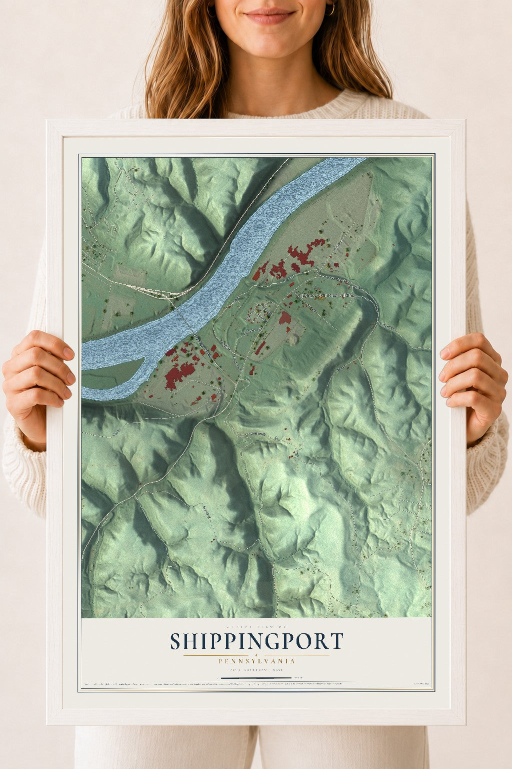 Map of Shippingport, Pennsylvania, 18 x 24 inch print in a white wood frame