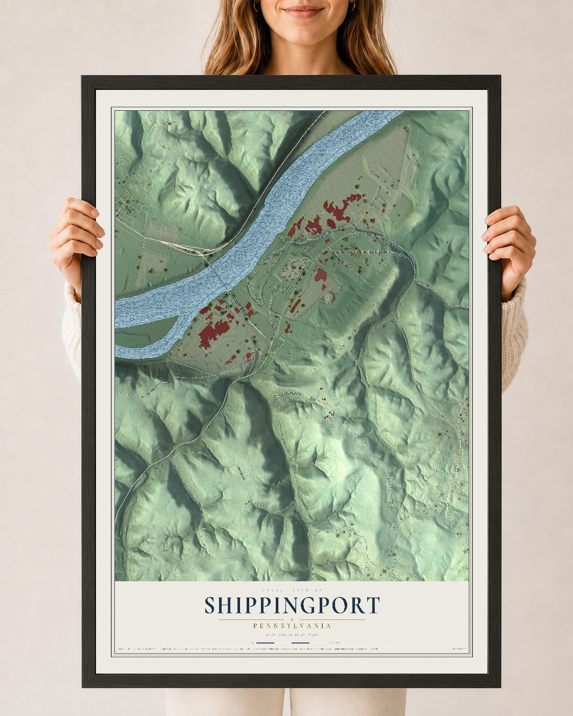 Map of Shippingport, Pennsylvania, 24 x 36 inch print in a black wood frame