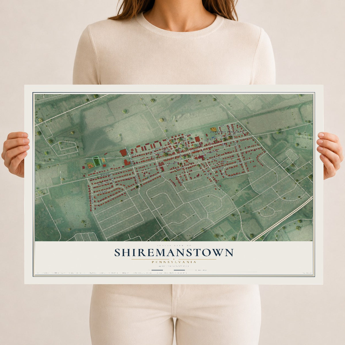 Map of Shiremanstown, Pennsylvania, 12 x 18 inch unframed archival matte print