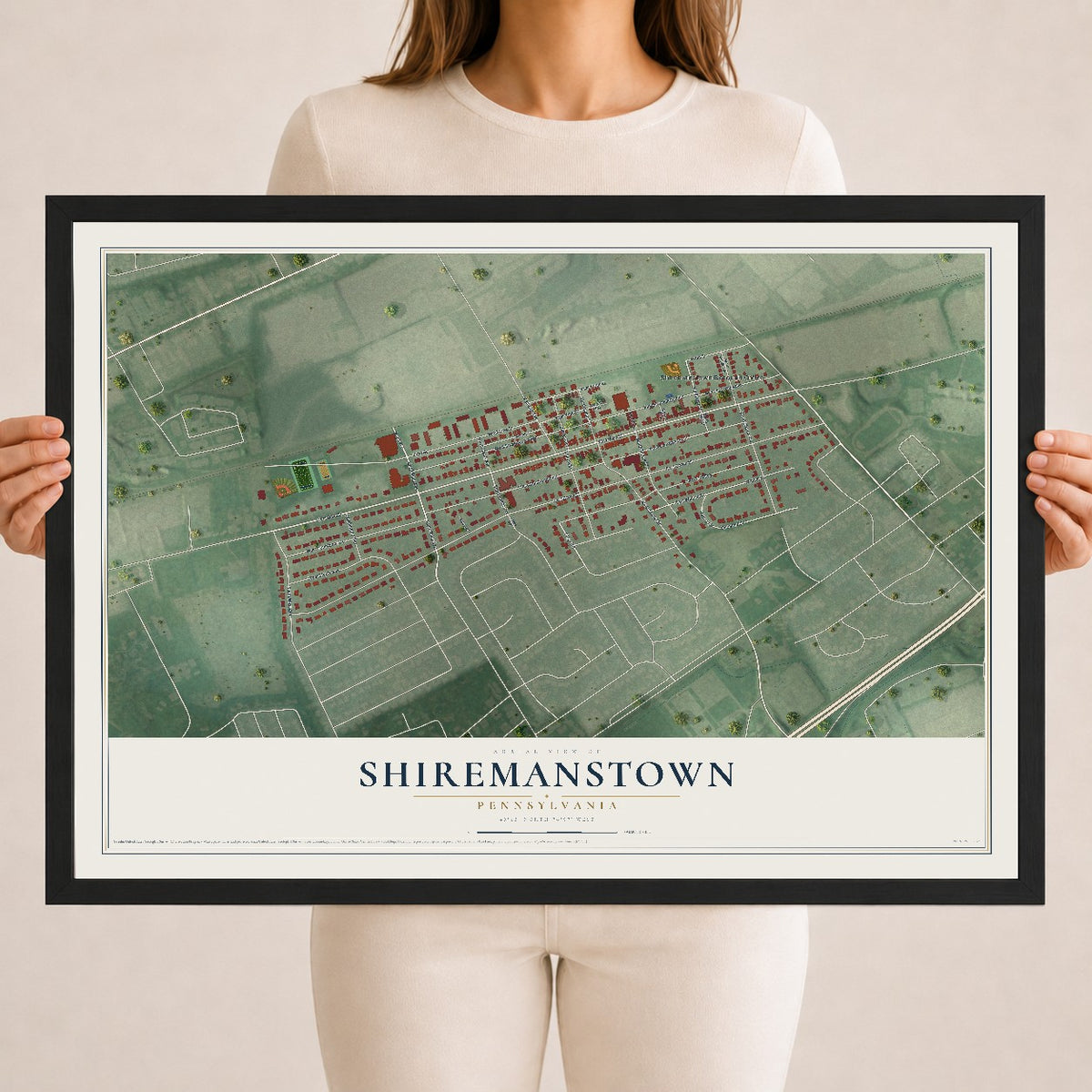 Map of Shiremanstown, Pennsylvania, 18 x 24 inch print in a black wood frame