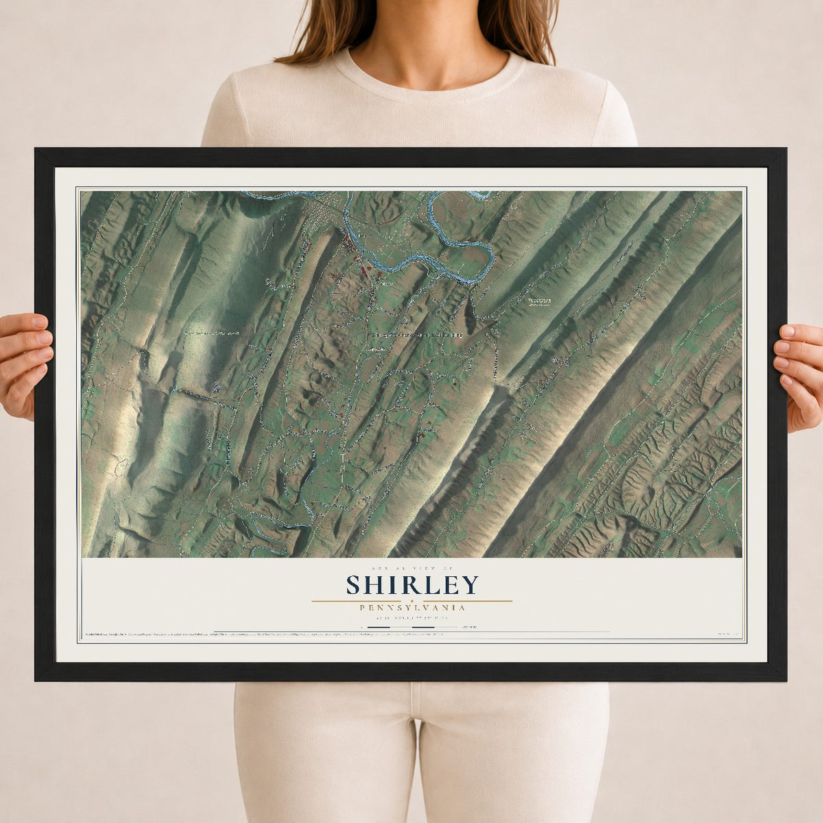 Map of Shirley, Pennsylvania, 18 x 24 inch print in a black wood frame