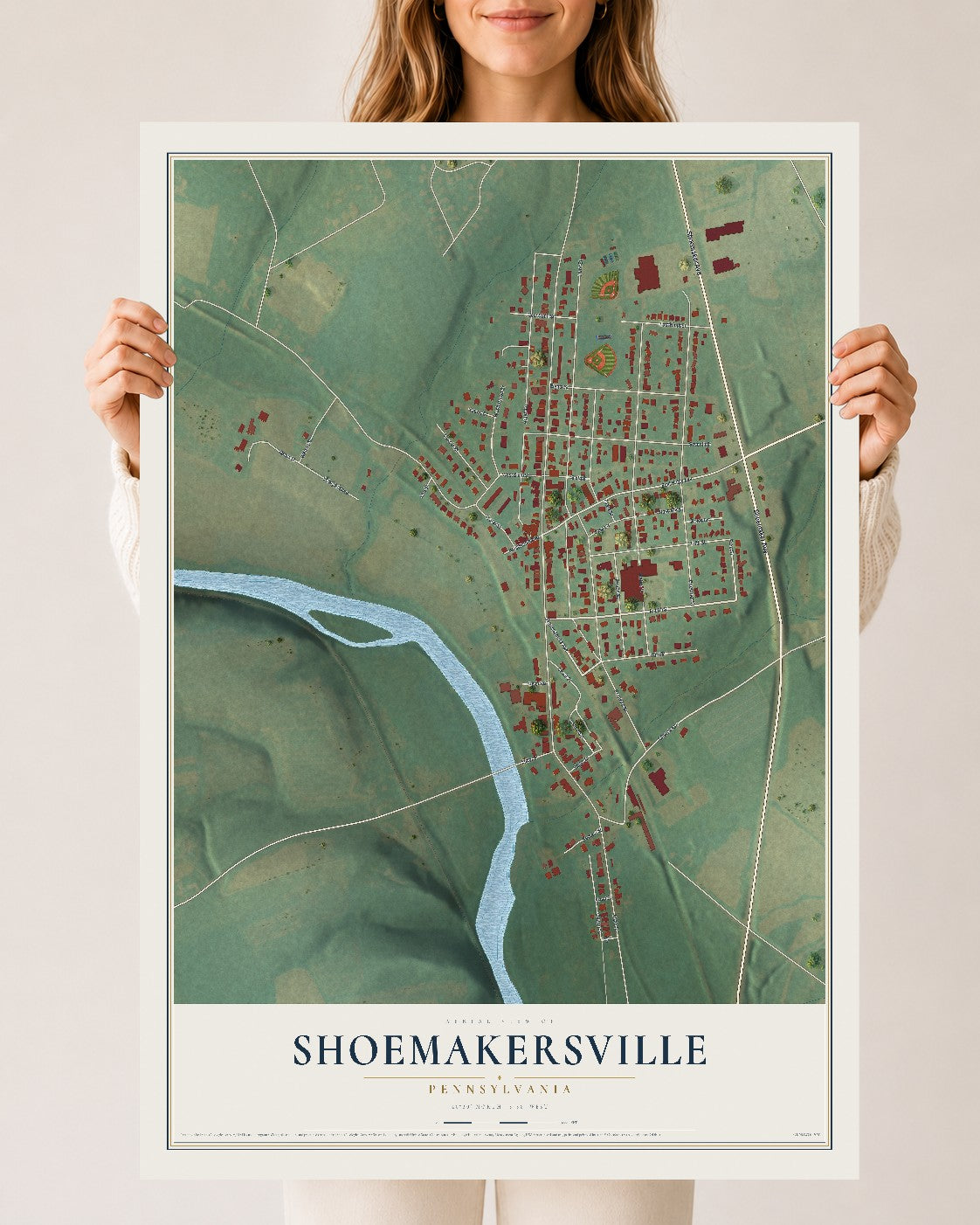 Map of Shoemakersville, Pennsylvania, 24 x 36 inch unframed archival matte print
