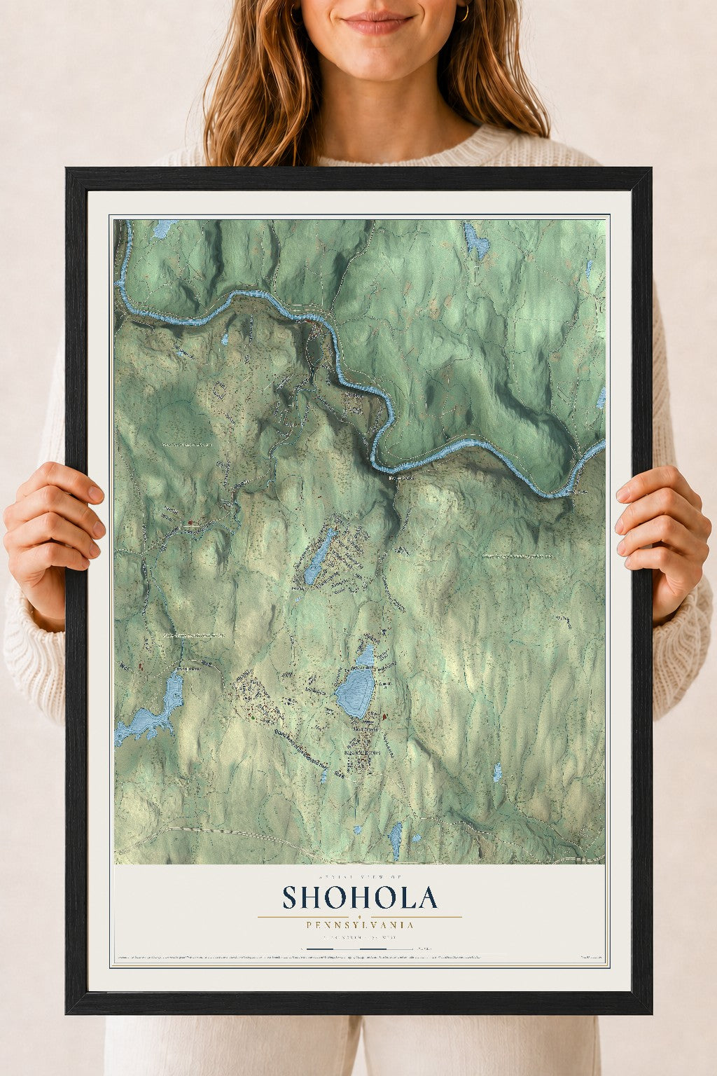 Map of Shohola, Pennsylvania, 18 x 24 inch print in a black wood frame