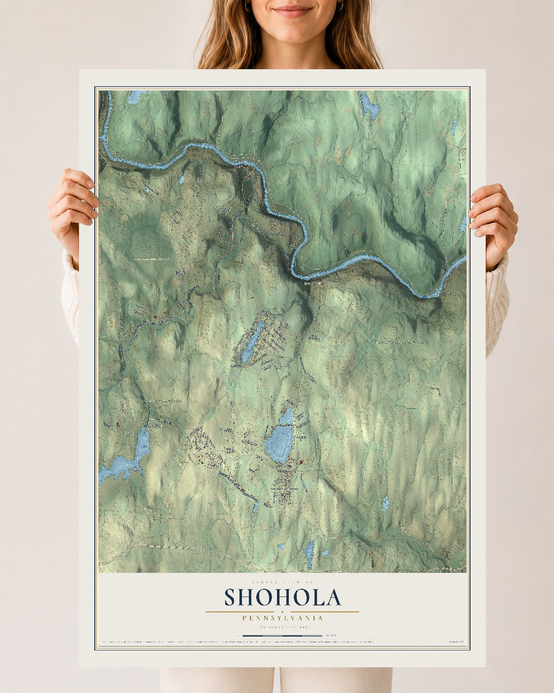 Map of Shohola, Pennsylvania, 24 x 36 inch unframed archival matte print