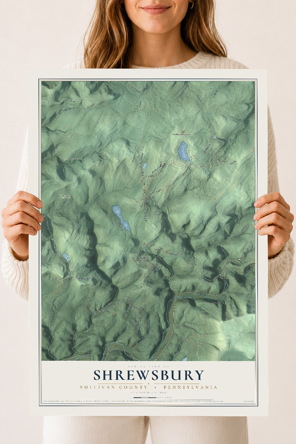 Map of Shrewsbury, Sullivan County, Pennsylvania, 18 x 24 inch unframed archival matte print