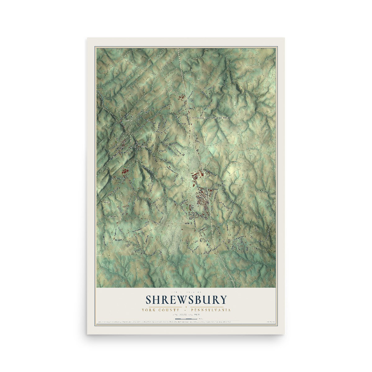 Map of Shrewsbury, York County, Pennsylvania, 12 x 18 inch unframed archival matte print