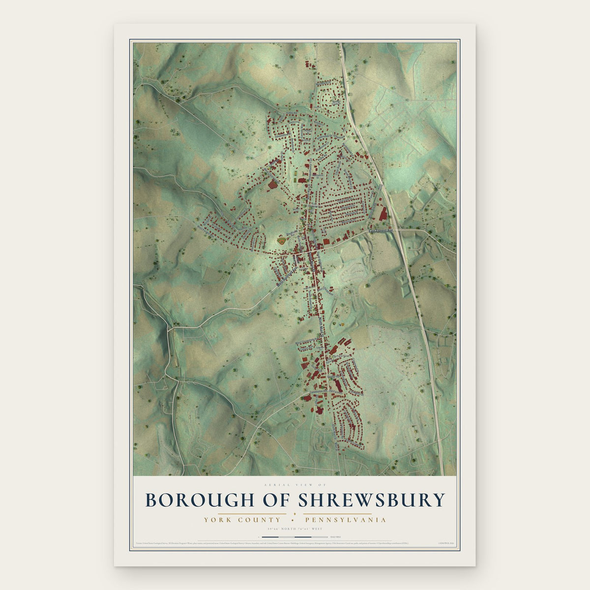 Borough of Shrewsbury, York County, Pennsylvania map print, the full design