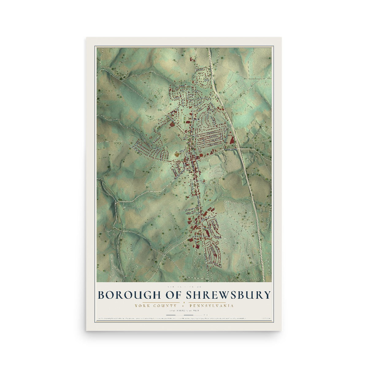 Map of the Borough of Shrewsbury, York County, Pennsylvania, 12 x 18 inch unframed archival matte print