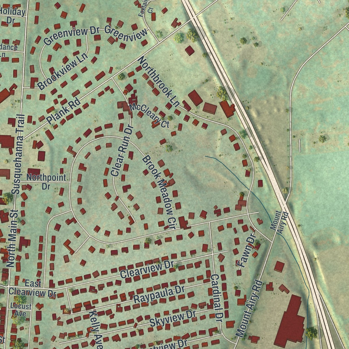 Close-up of the map of the Borough of Shrewsbury, York County, Pennsylvania print showing street and building detail