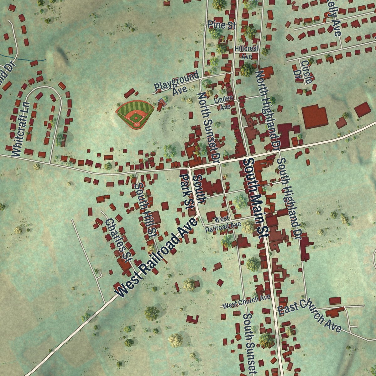 Second close-up of the map of the Borough of Shrewsbury, York County, Pennsylvania print showing more streets and buildings