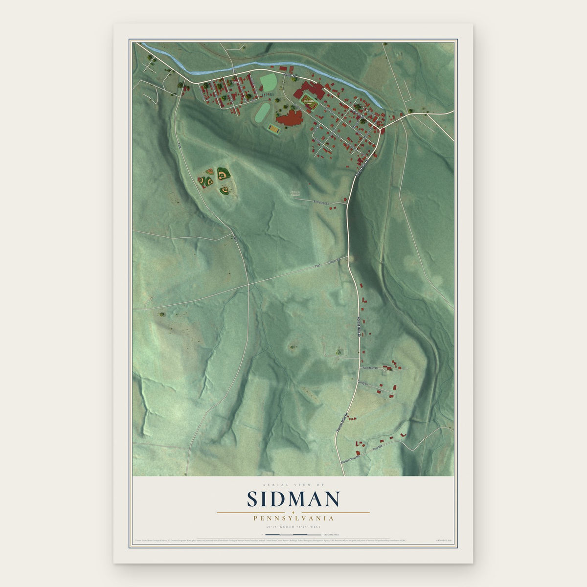 Sidman, Pennsylvania map print, the full design