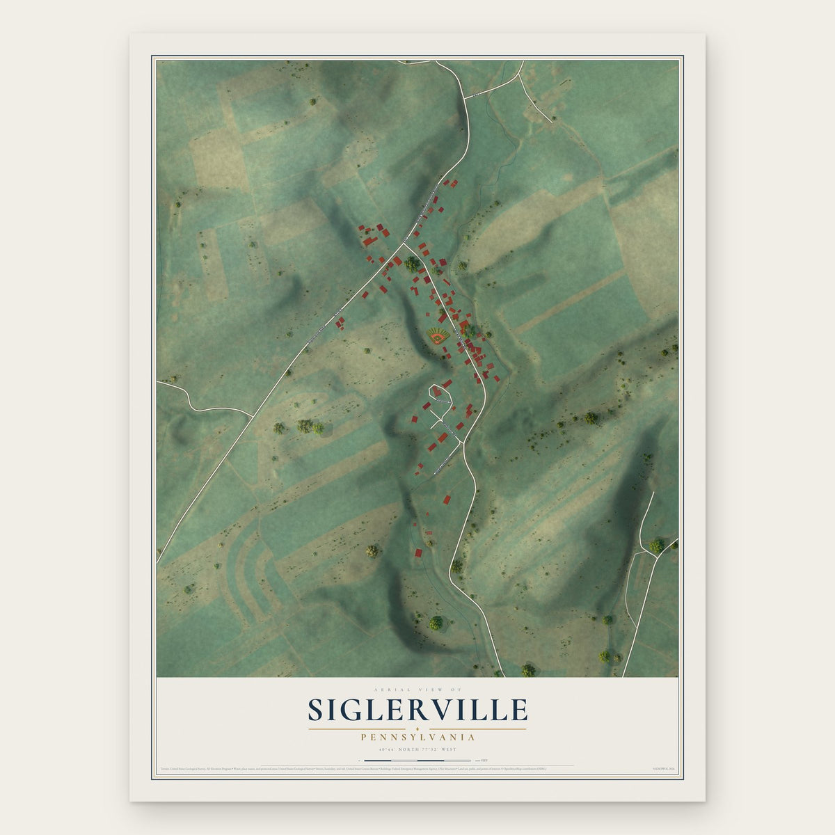 Siglerville, Pennsylvania map print, the full design