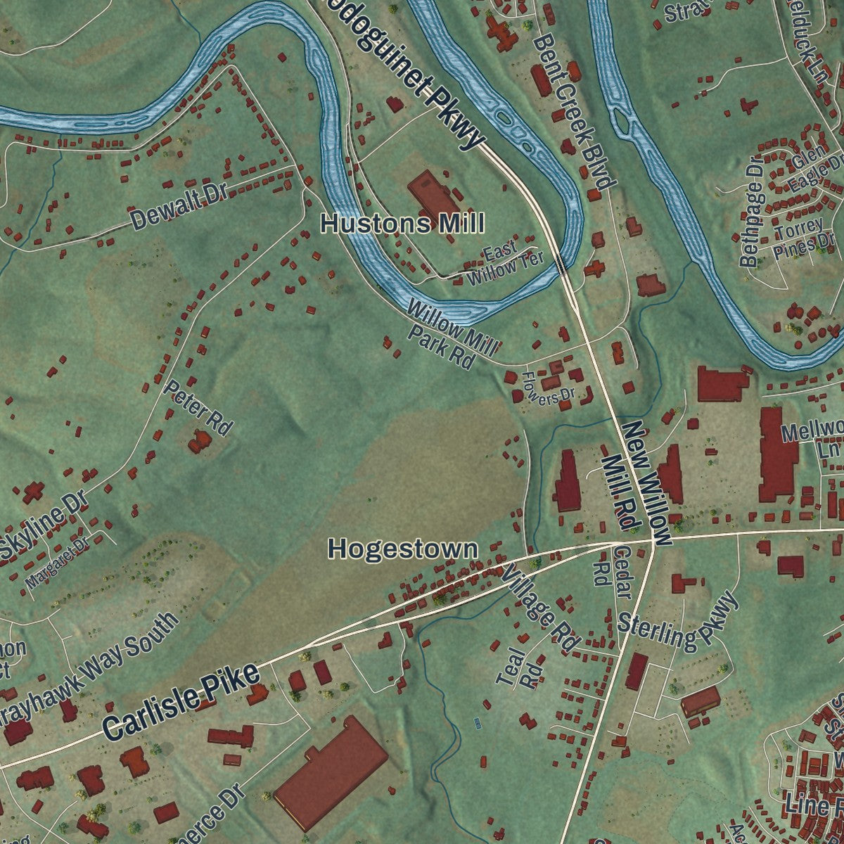 Second close-up of the map of Silver Spring, Pennsylvania print showing more streets and buildings