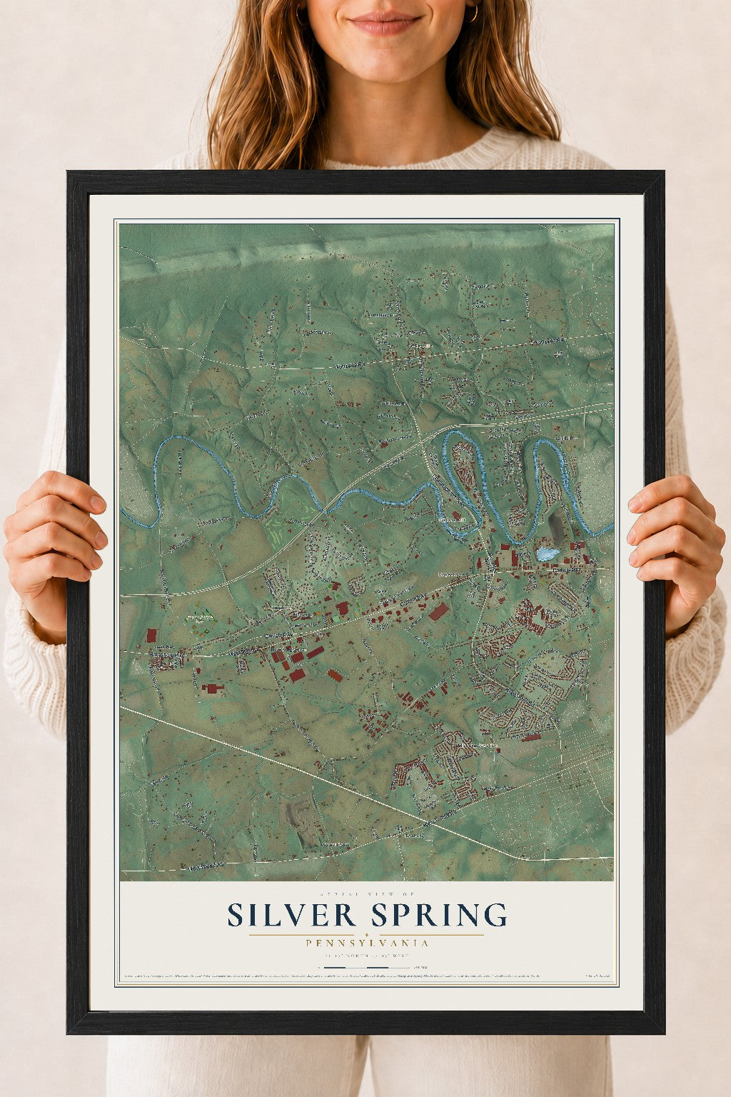 Map of Silver Spring, Pennsylvania, 18 x 24 inch print in a black wood frame