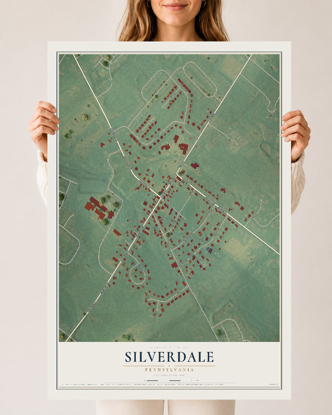 Map of Silverdale, Pennsylvania, 24 x 36 inch unframed archival matte print
