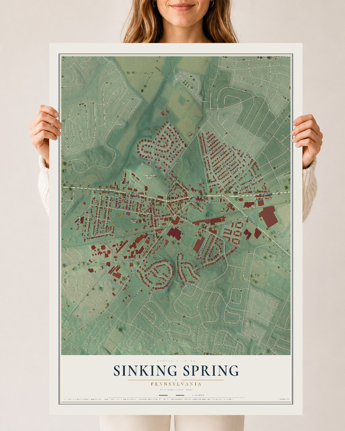 Map of Sinking Spring, Pennsylvania, 24 x 36 inch unframed archival matte print
