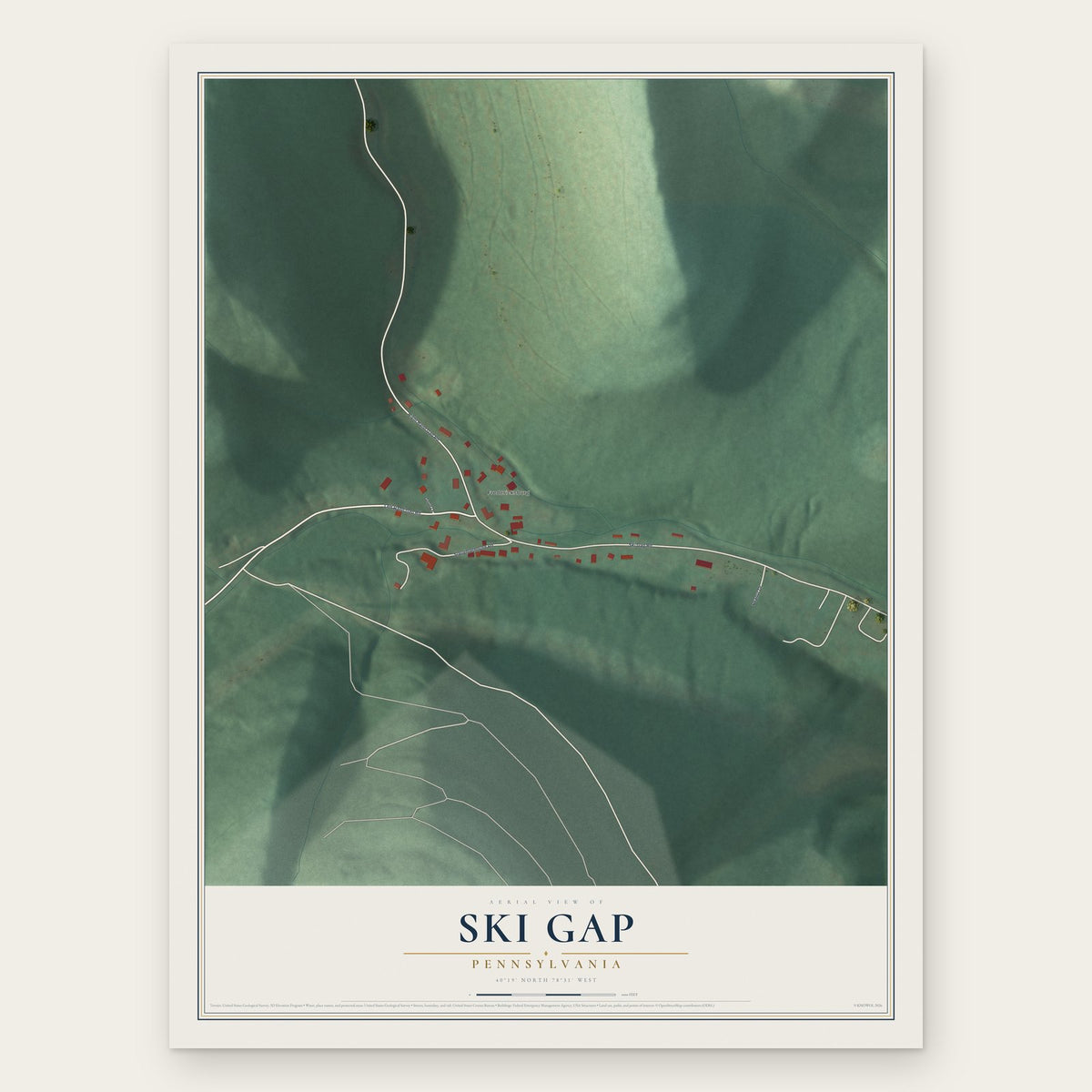 Ski Gap, Pennsylvania map print, the full design