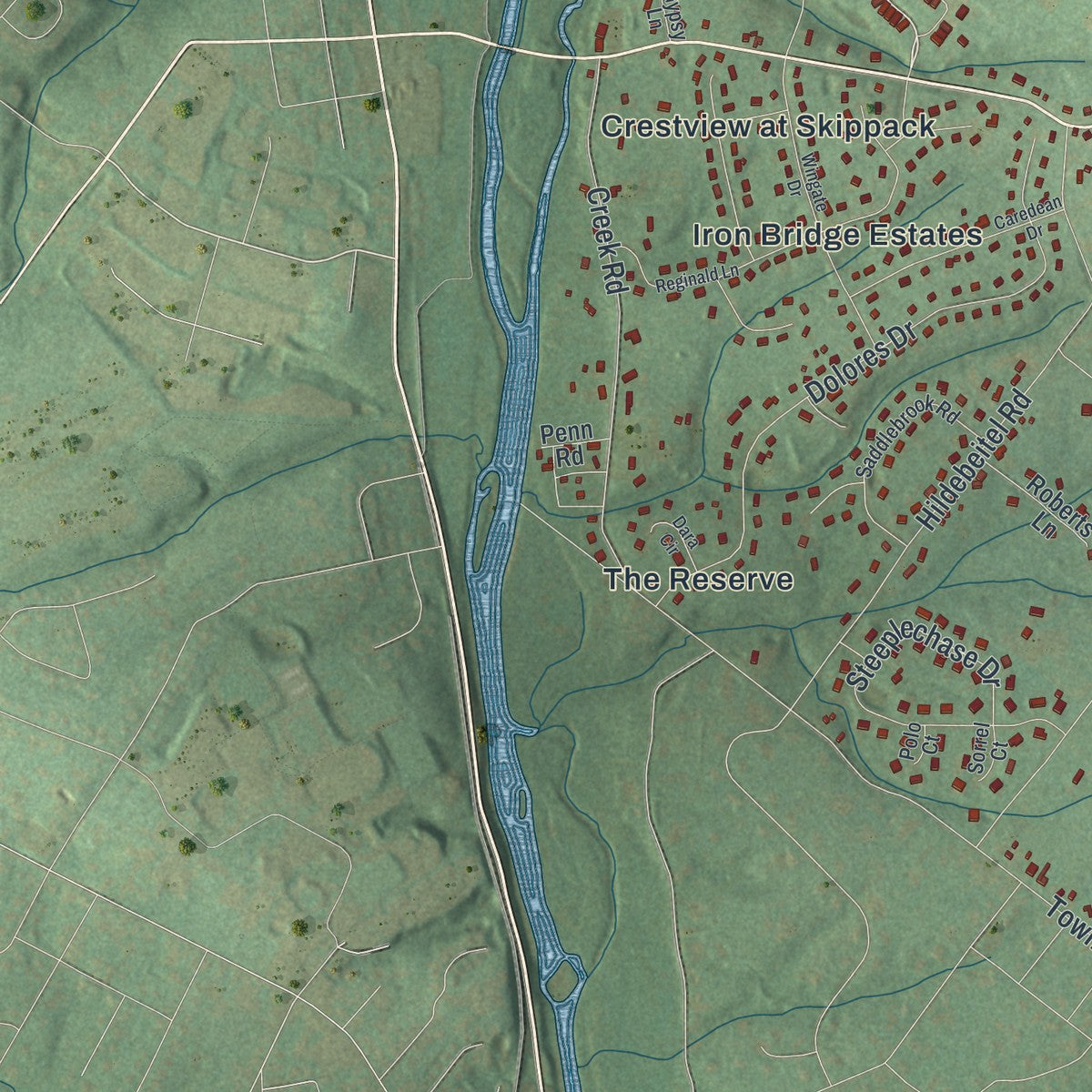 Second close-up of the map of Skippack, Pennsylvania print showing more streets and buildings