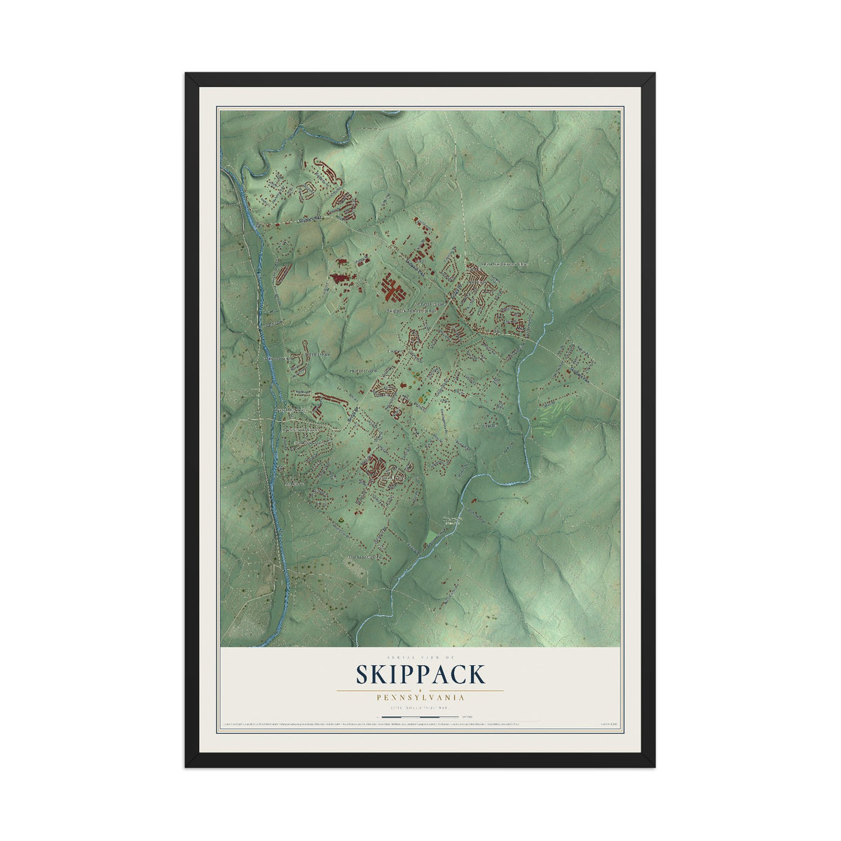 Map of Skippack, Pennsylvania, 12 x 18 inch print in a black wood frame