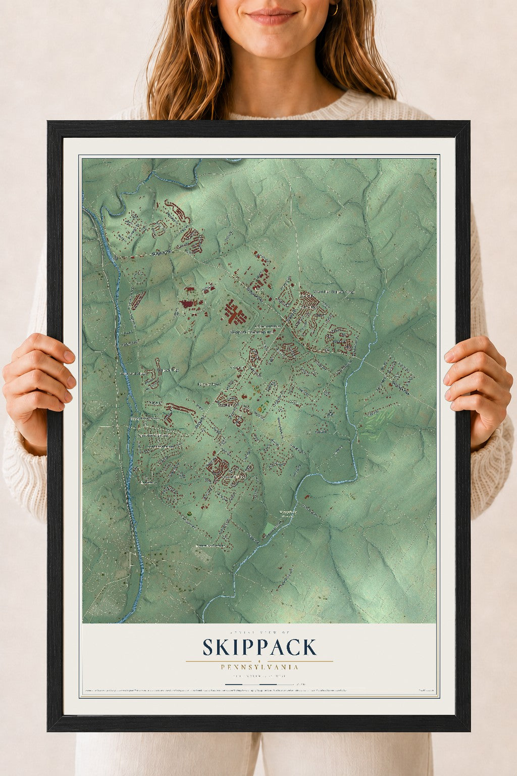 Map of Skippack, Pennsylvania, 18 x 24 inch print in a black wood frame