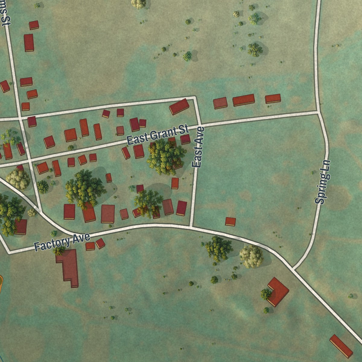 Close-up of the map of Slatedale, Pennsylvania print showing street and building detail