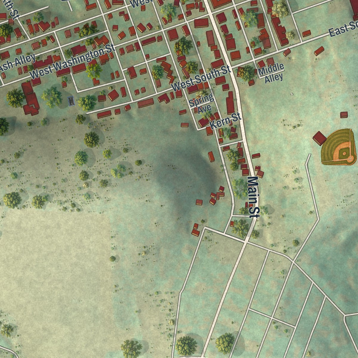 Second close-up of the map of Slatington, Pennsylvania print showing more streets and buildings