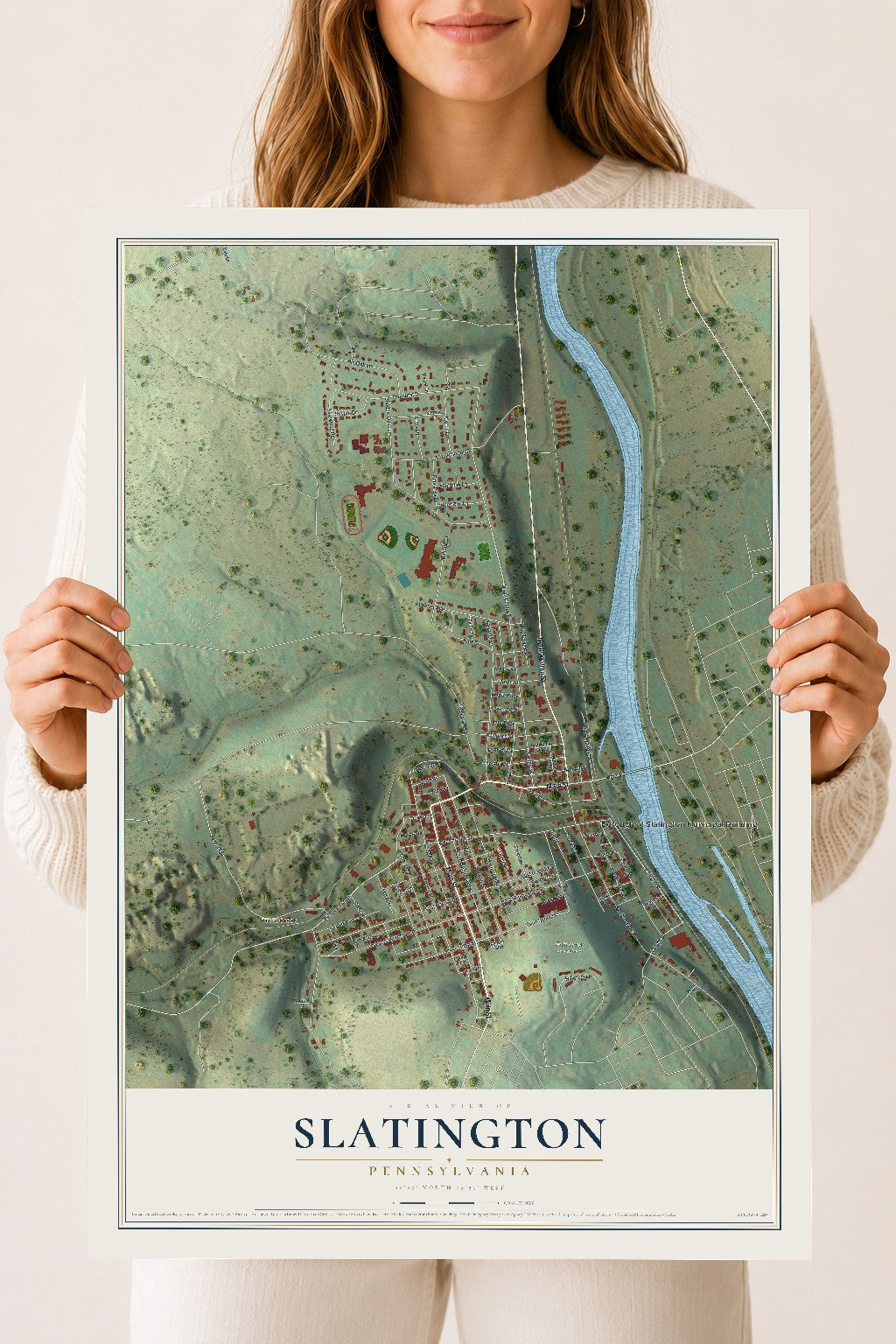 Map of Slatington, Pennsylvania, 18 x 24 inch unframed archival matte print