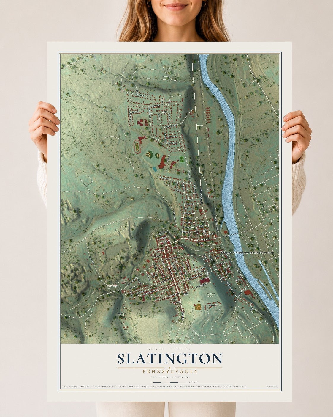 Map of Slatington, Pennsylvania, 24 x 36 inch unframed archival matte print
