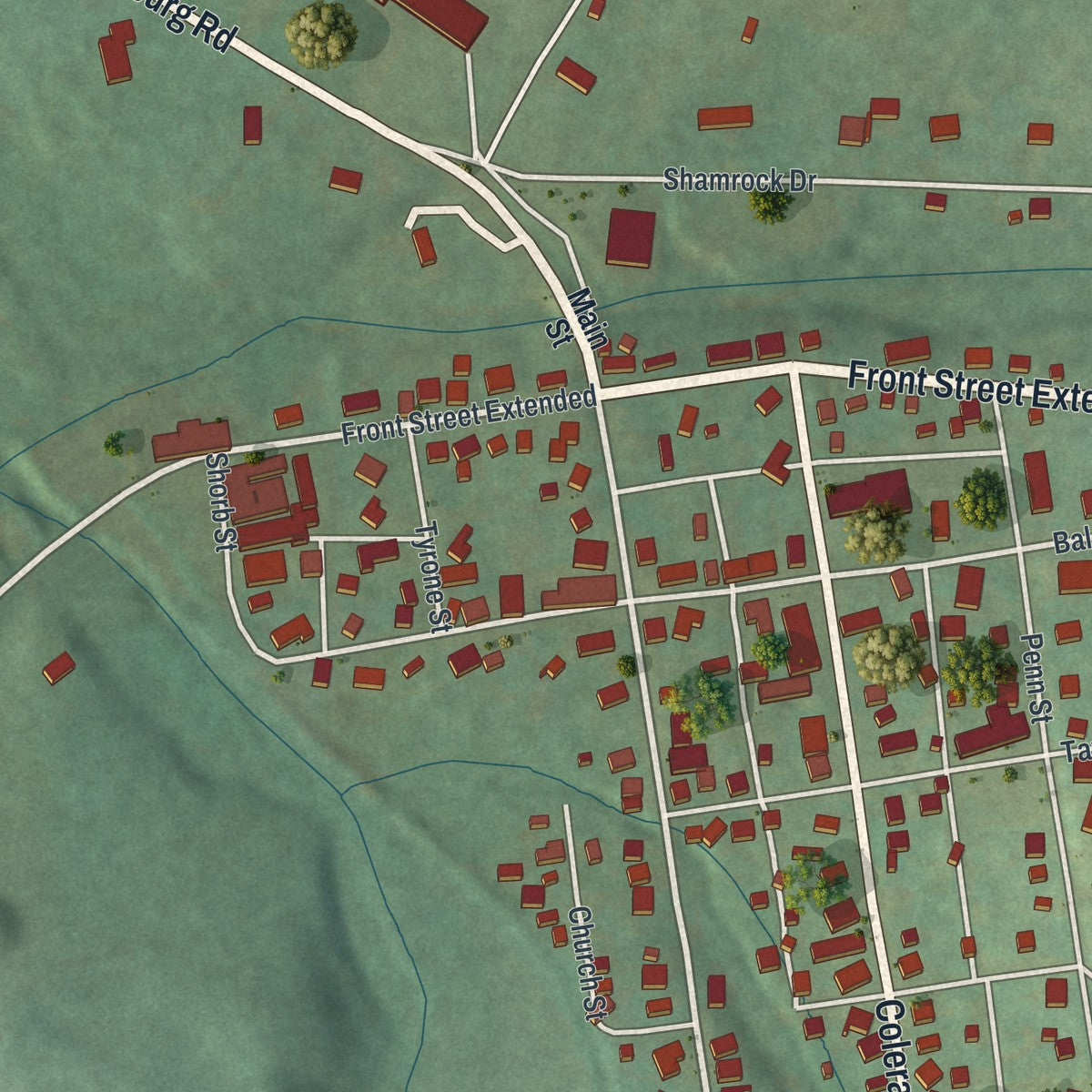 Close-up of the map of Sligo, Pennsylvania print showing street and building detail