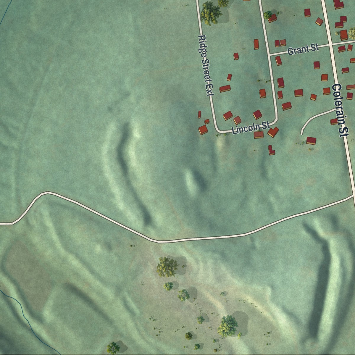Second close-up of the map of Sligo, Pennsylvania print showing more streets and buildings