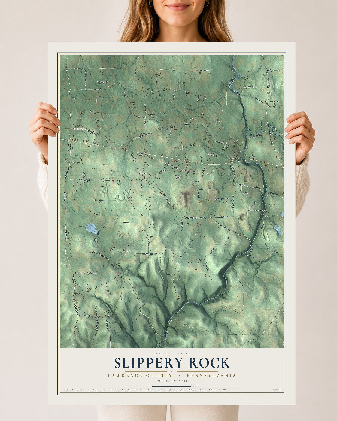 Map of Slippery Rock, Lawrence County, Pennsylvania, 24 x 36 inch unframed archival matte print
