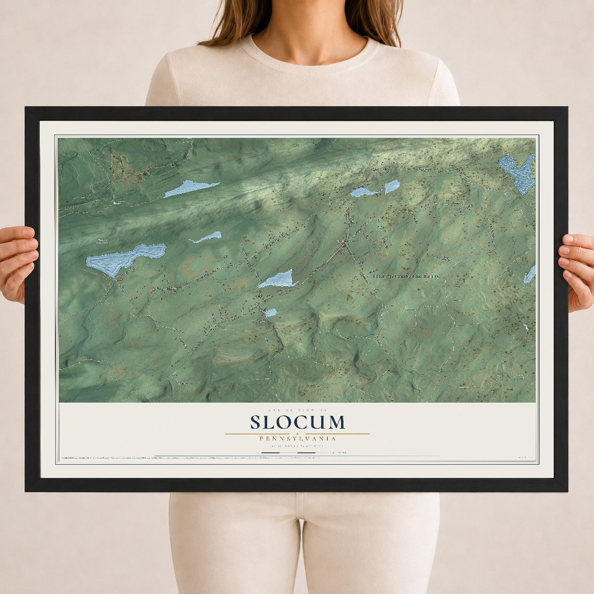 Map of Slocum, Pennsylvania, 18 x 24 inch print in a black wood frame