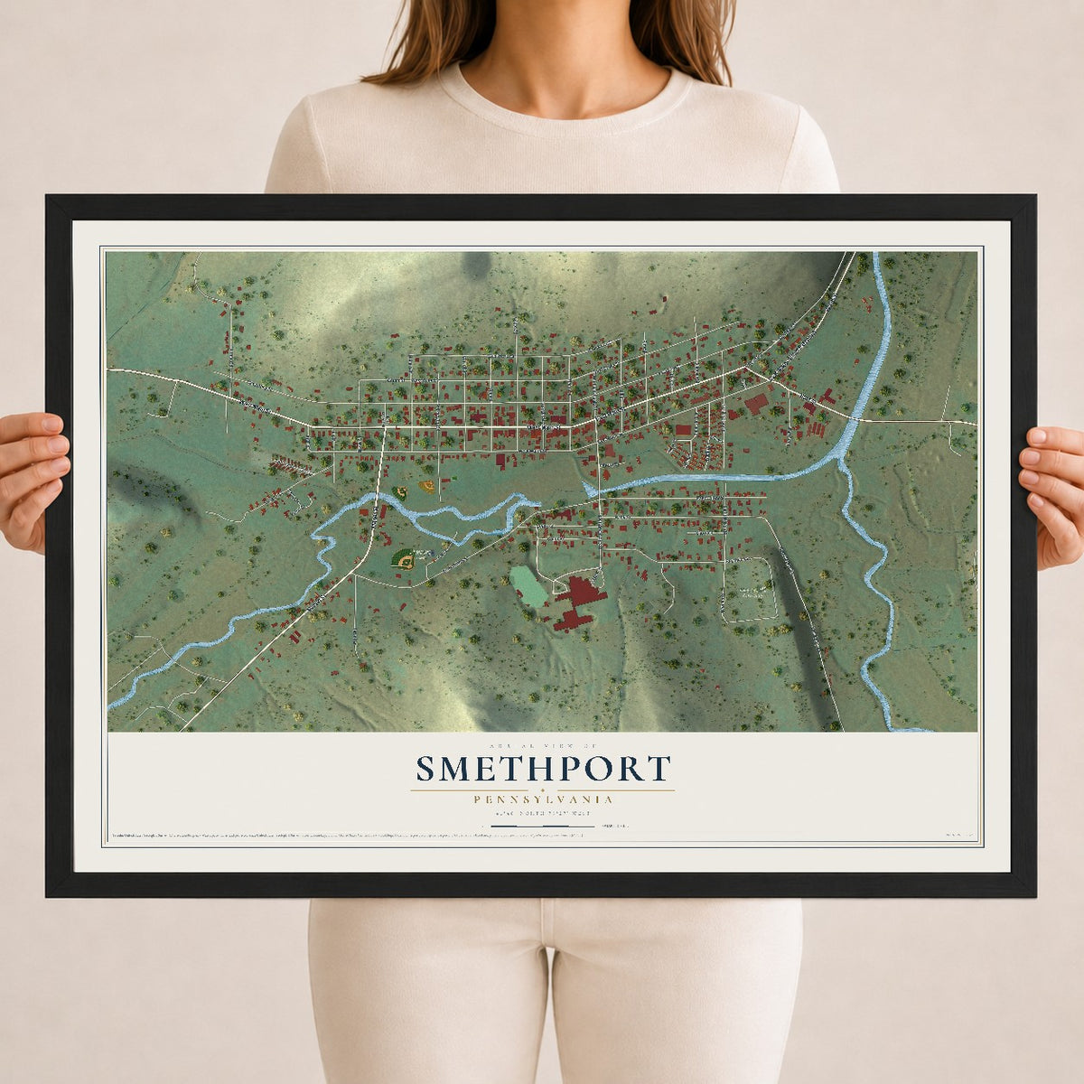 Map of Smethport, Pennsylvania, 18 x 24 inch print in a black wood frame