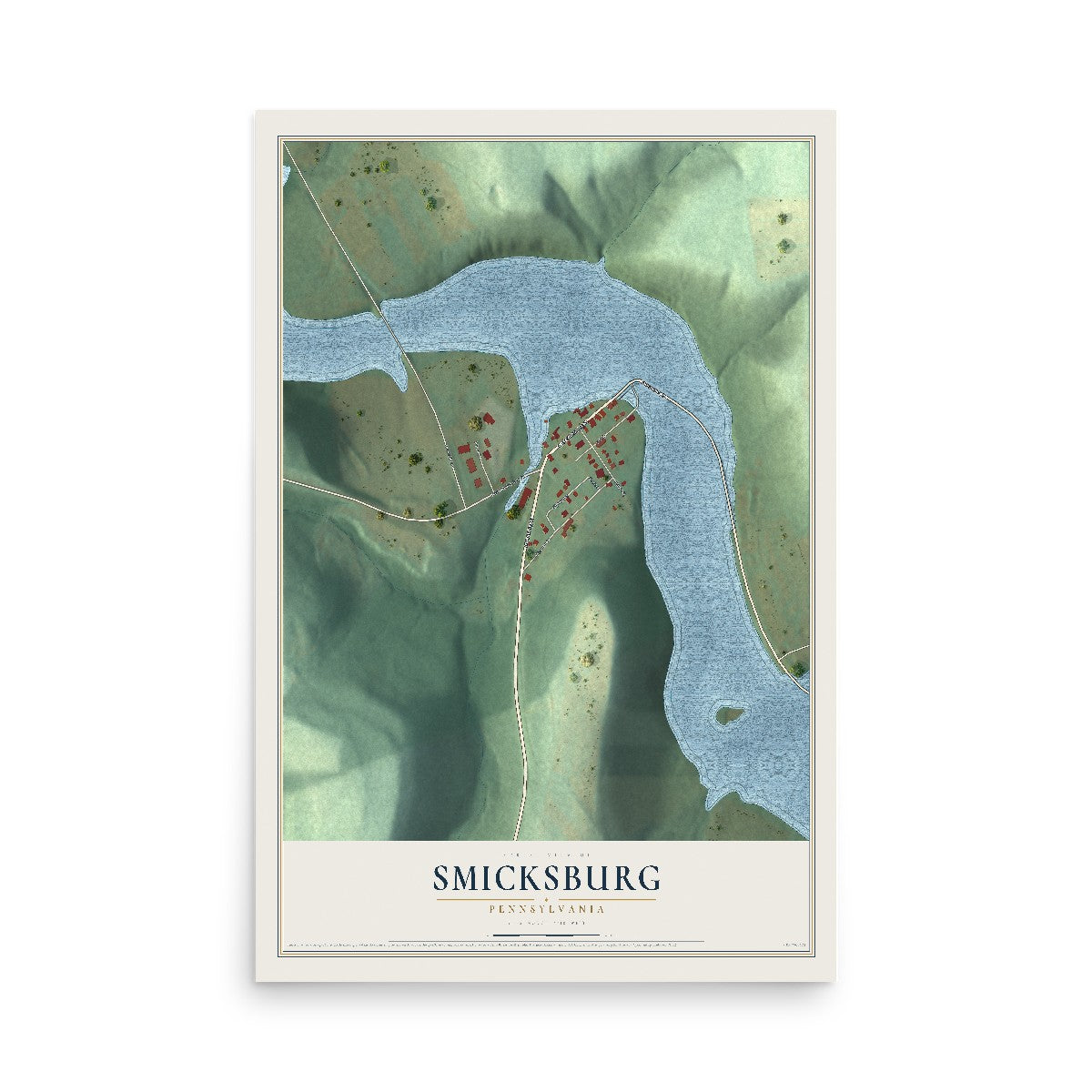 Map of Smicksburg, Pennsylvania, 12 x 18 inch unframed archival matte print