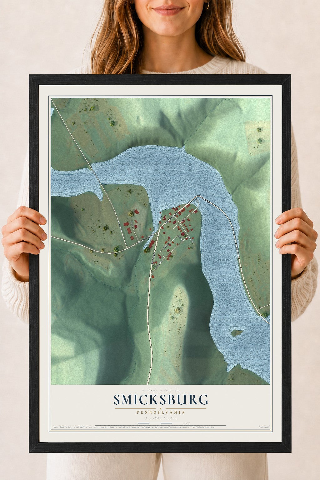 Map of Smicksburg, Pennsylvania, 18 x 24 inch print in a black wood frame