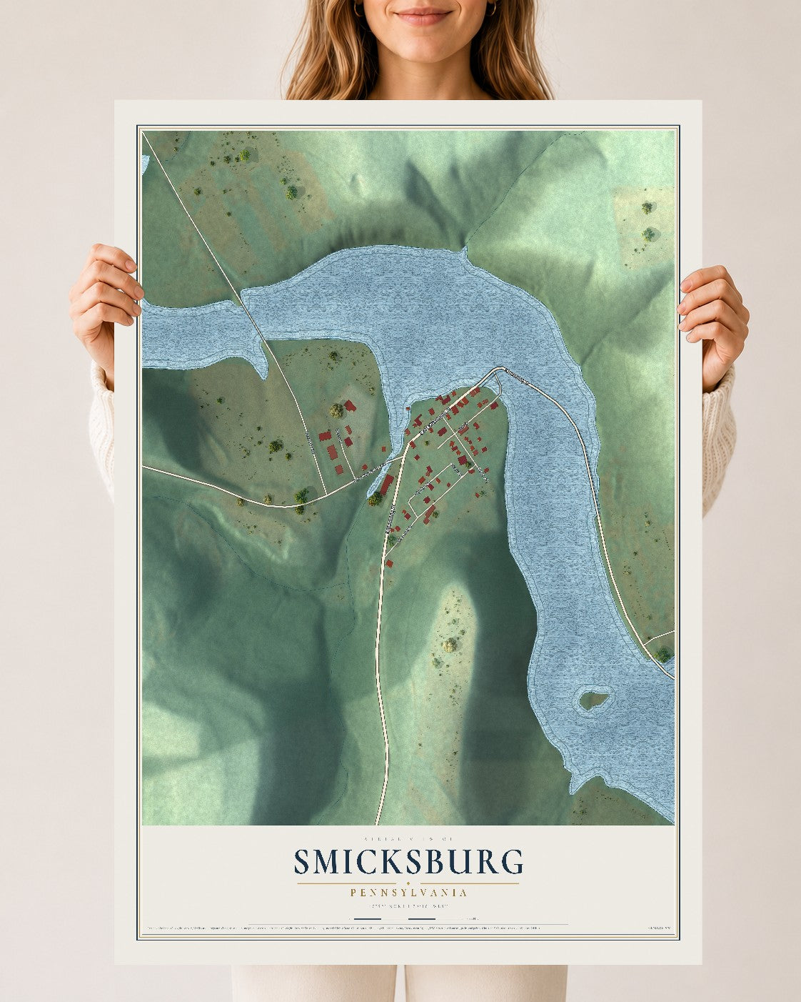 Map of Smicksburg, Pennsylvania, 24 x 36 inch unframed archival matte print