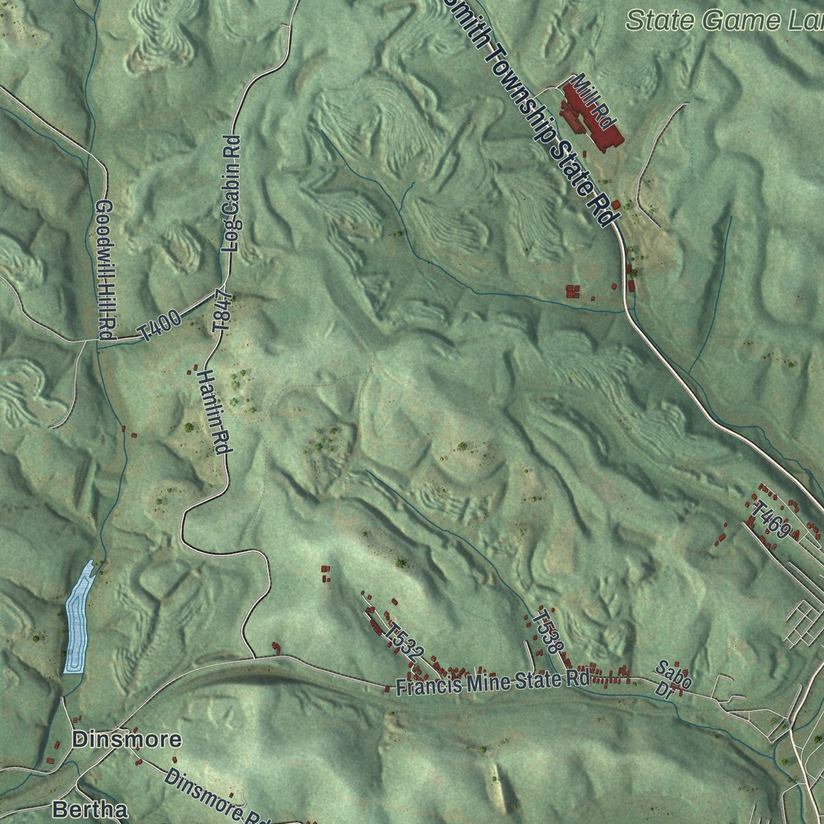Close-up of the map of Smith, Pennsylvania print showing street and building detail
