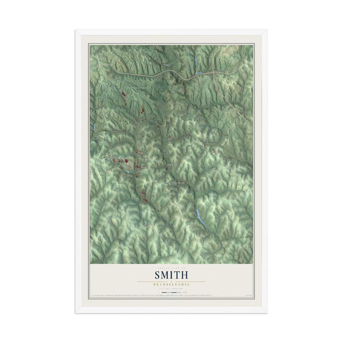 Map of Smith, Pennsylvania, 12 x 18 inch print in a white wood frame