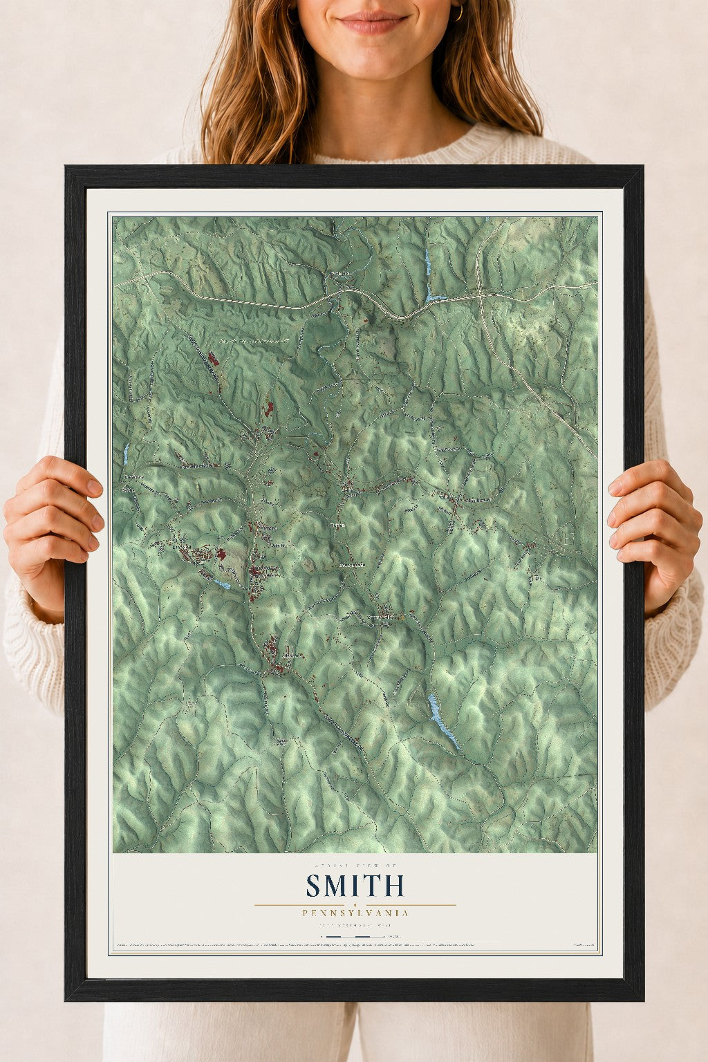 Map of Smith, Pennsylvania, 18 x 24 inch print in a black wood frame