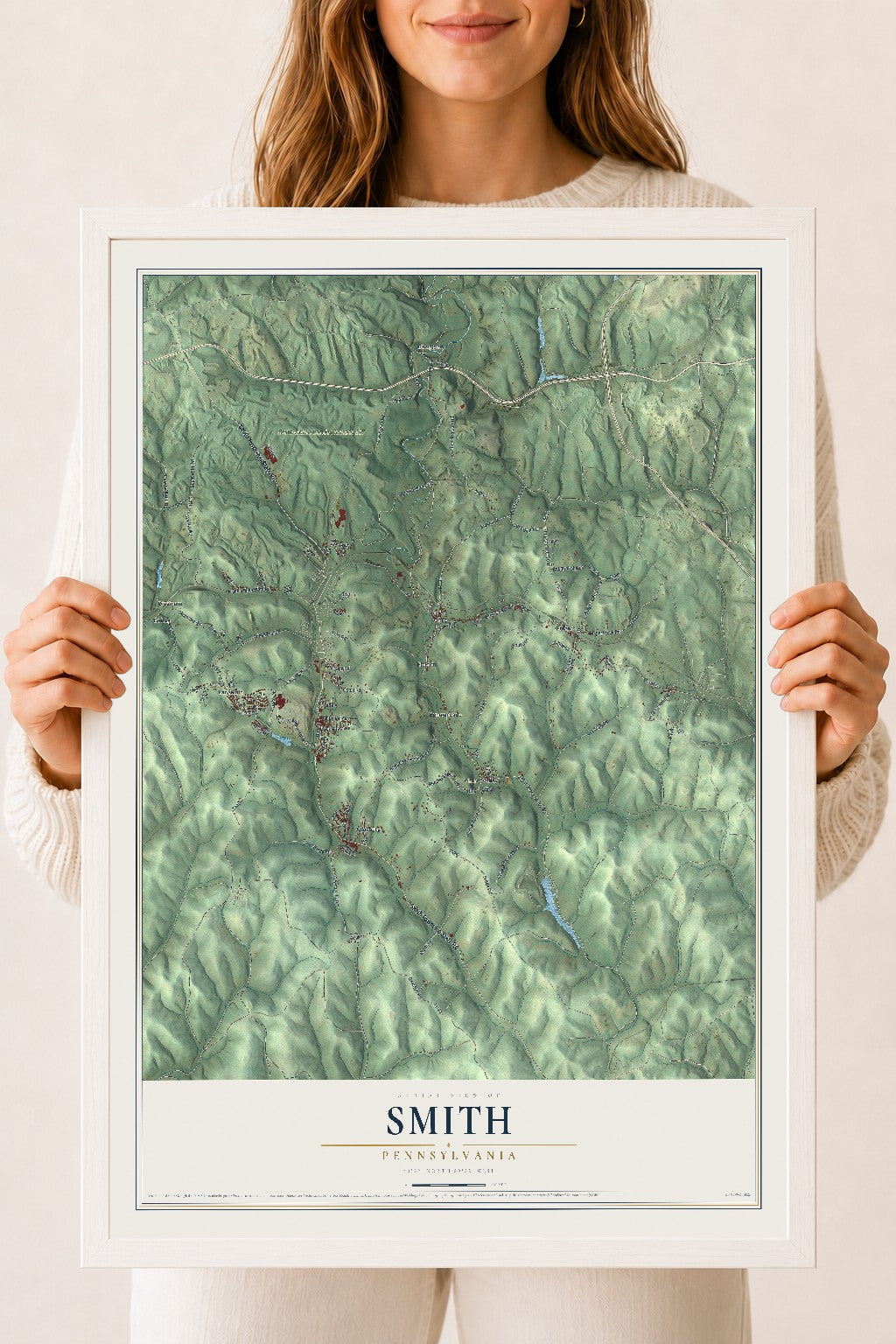 Map of Smith, Pennsylvania, 18 x 24 inch print in a white wood frame