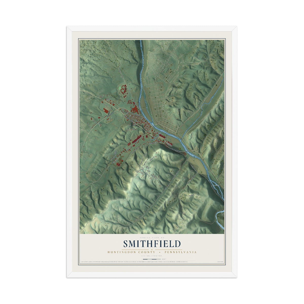 Map of Smithfield, Huntingdon County, Pennsylvania, 12 x 18 inch print in a white wood frame