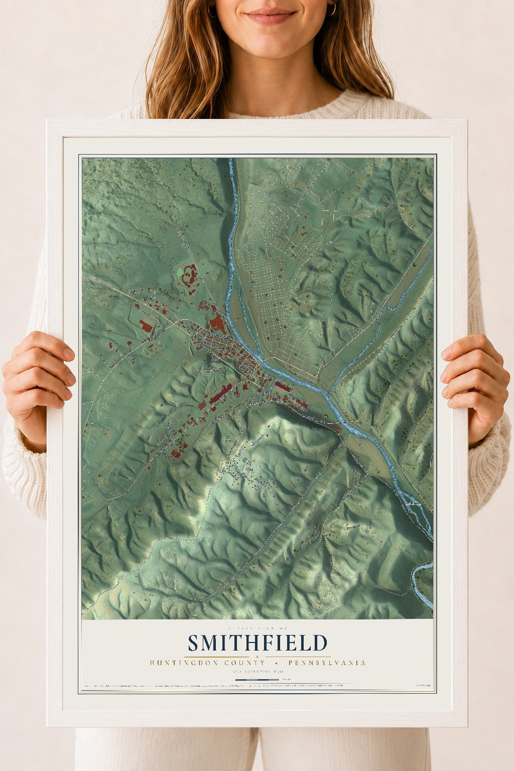 Map of Smithfield, Huntingdon County, Pennsylvania, 18 x 24 inch print in a white wood frame