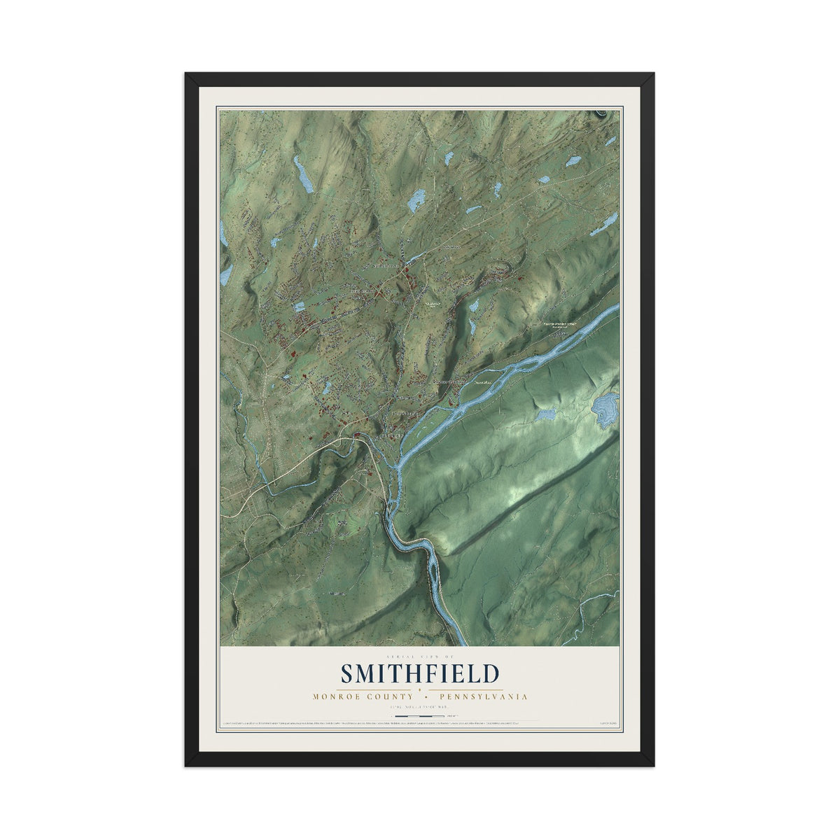 Map of Smithfield, Monroe County, Pennsylvania, 12 x 18 inch print in a black wood frame